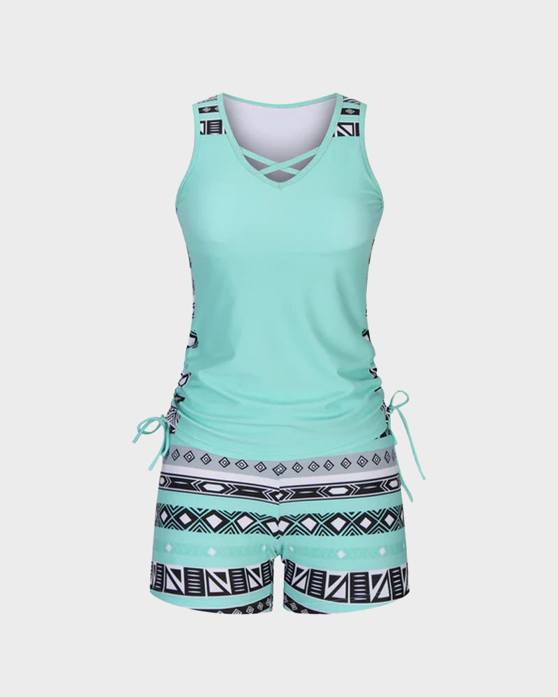 ⏰LAST DAY 50% OFF -Women's Tummy Control Tankini Set with Built-In Bra – Flattering Boho Swimwear with Shorts