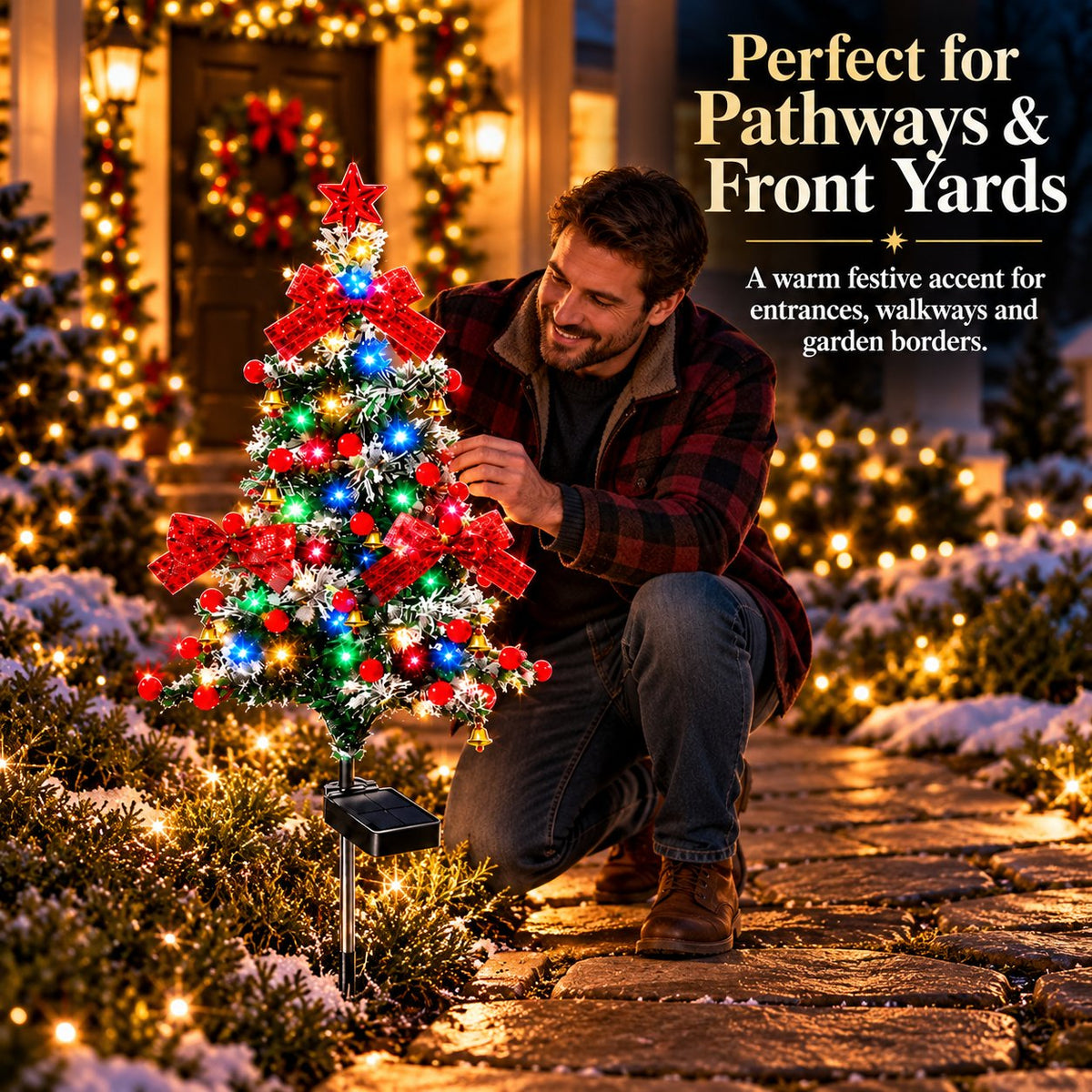 š„Solar Cedar Christmas Tree Lights | Festive Outdoor Holiday Decor