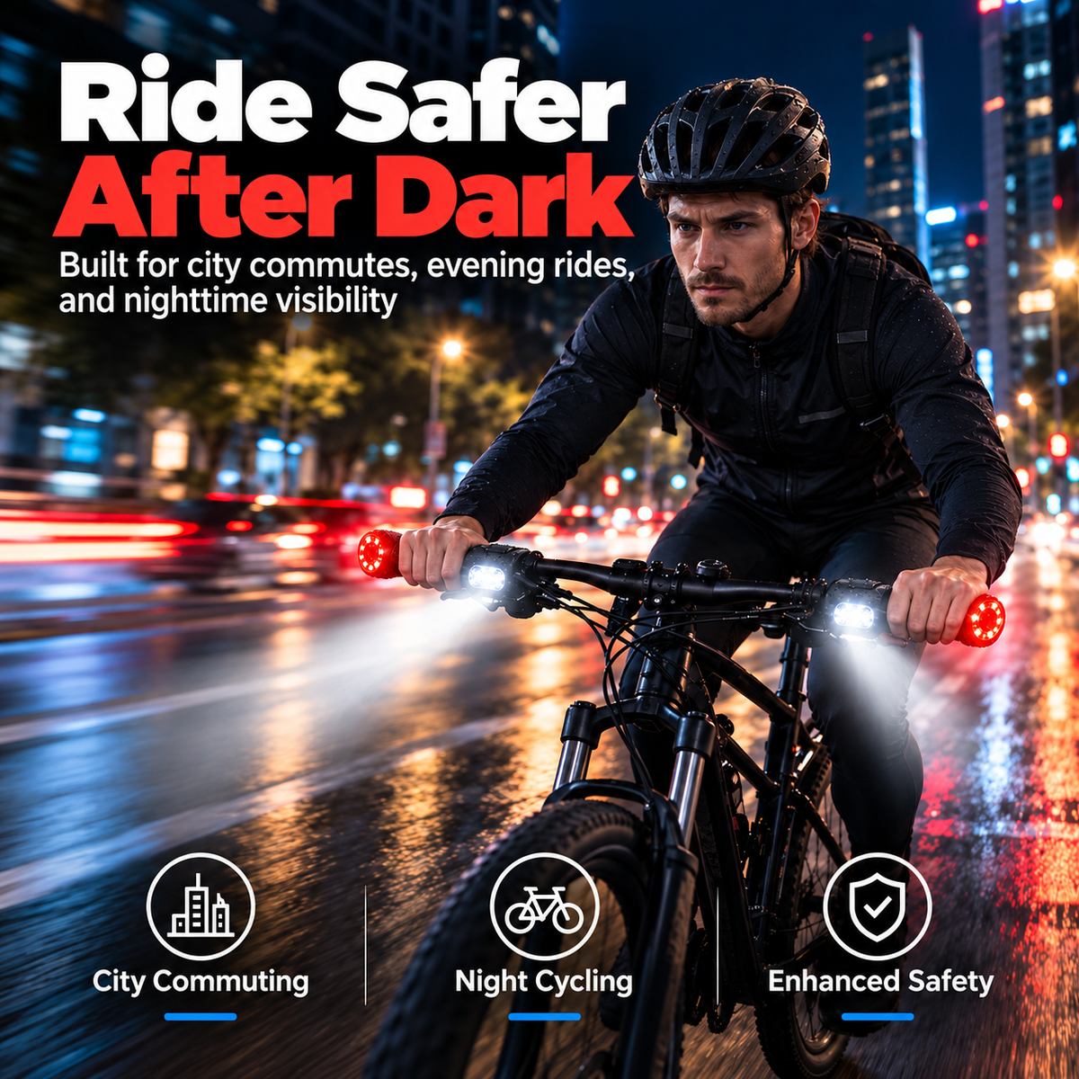 π΄ Dual-Direction Handlebar Safety Lights β USB Rechargeable Front & Rear Bike Lights with Hidden Bar-End Installation