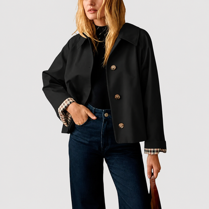 Women's Cropped Trench Coat Oversized Checkered Lining