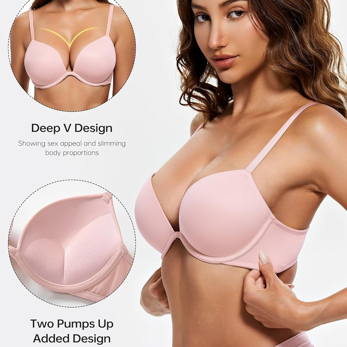 Deep V Push Up Bra Padded Breathable Mesh T Shirt Bra