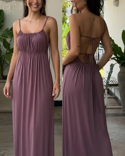 Backless Drawstring Maxi Cami Dress