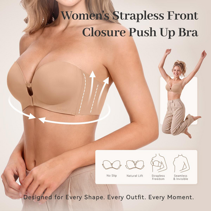 Women's Strapless Front Closure Push-Up Bra