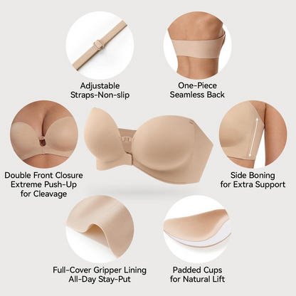 Women's Strapless Front Closure Push-Up Bra