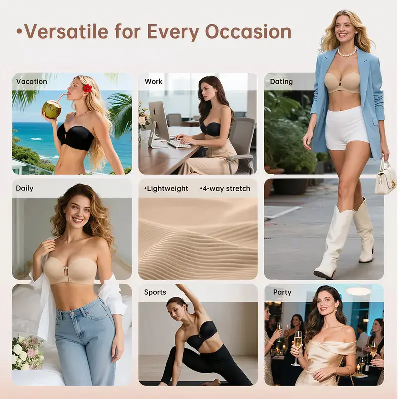 Women's Strapless Front Closure Push-Up Bra
