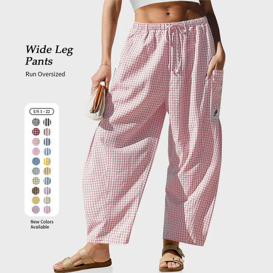 Womens Wide Leg Gingham Striped Plaid Pants