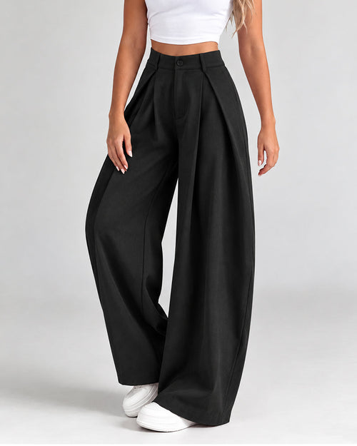 Women's Vintage Wide Leg Pants Elastic Waist Loose