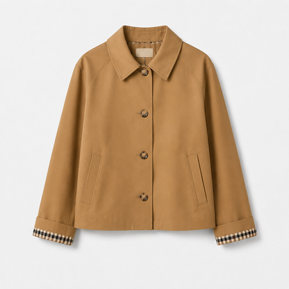 Women's Cropped Trench Coat Oversized Checkered Lining