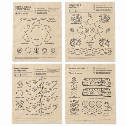 One-Pan Recipe Parchment Set | Pre-Printed Portion Guide Cooking Paper