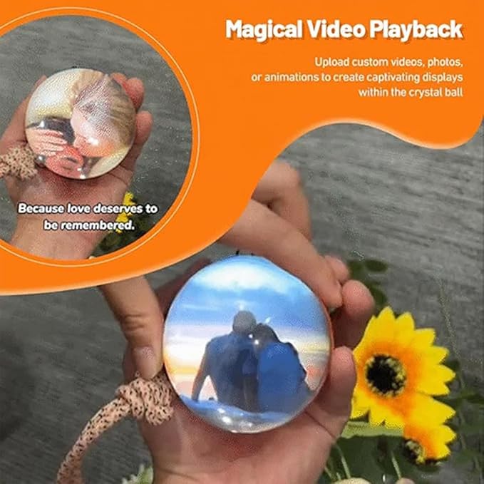 Electronic Crystal Ball, 2.7" Light-Up Glass Sphere With 3D Digital Display Screen, DIY Personalized Video & Photo Player