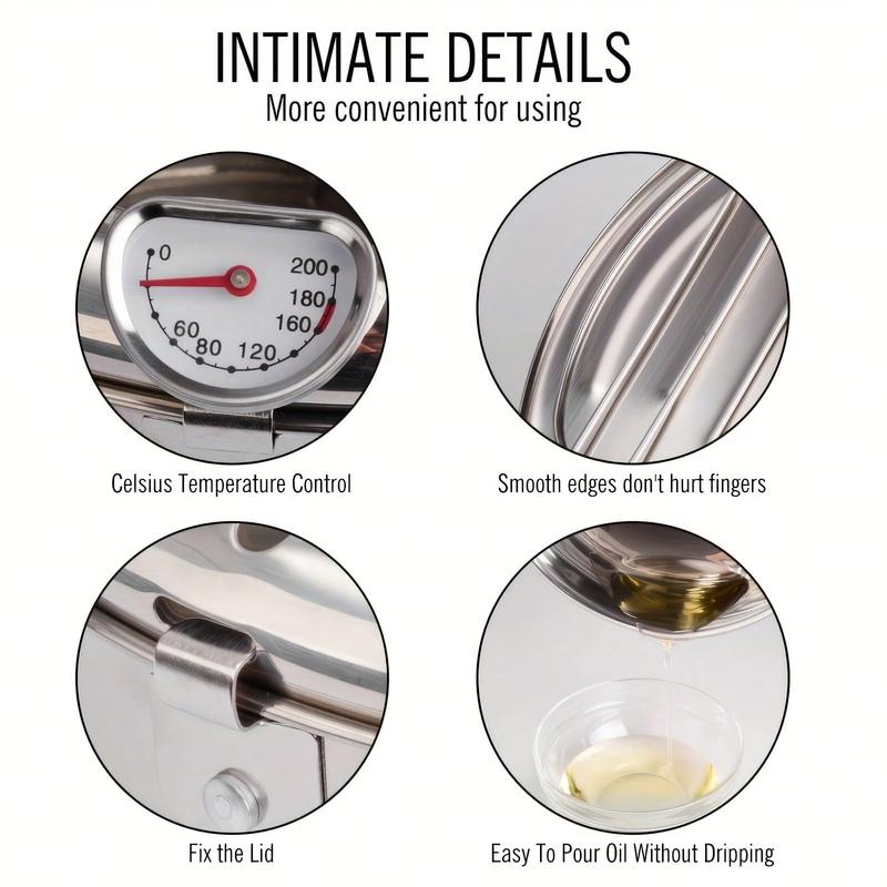 Professional Deep-Pot Stainless Steel Fryer with Precision Thermometer
