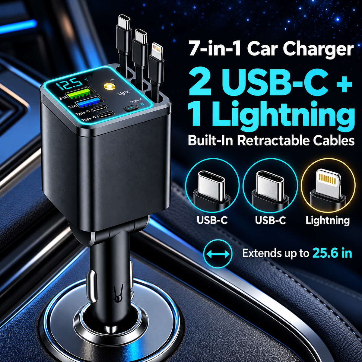 🚗120W Compact Retractable Car Charger⚡