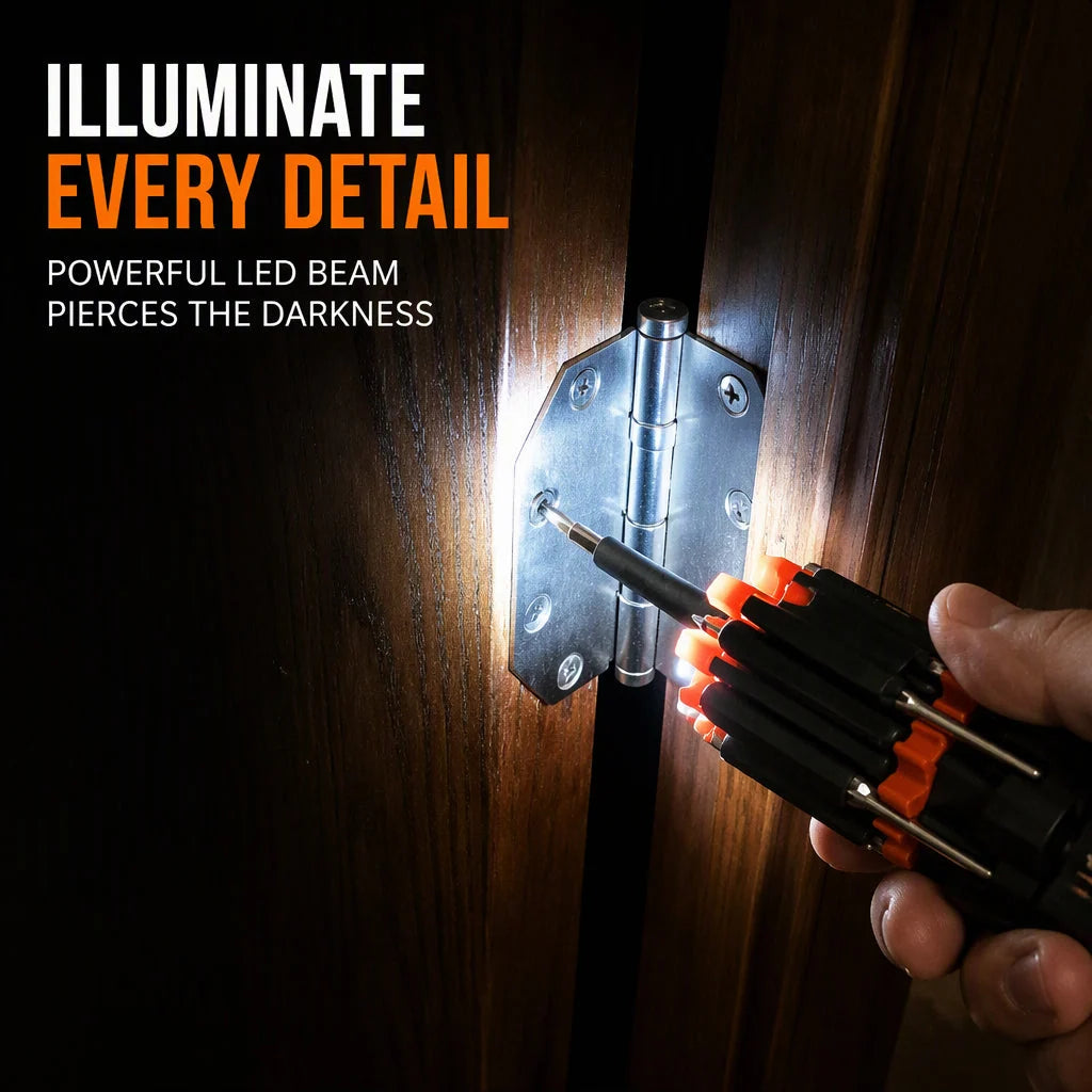 ⏰🔧8-in-1 Folding Screwdriver – Built-In LED Work Light & Flashlight