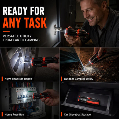 ⏰🔧8-in-1 Folding Screwdriver – Built-In LED Work Light & Flashlight