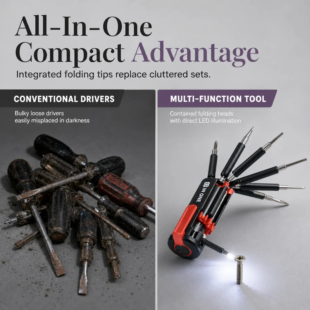 ⏰🔧8-in-1 Folding Screwdriver – Built-In LED Work Light & Flashlight