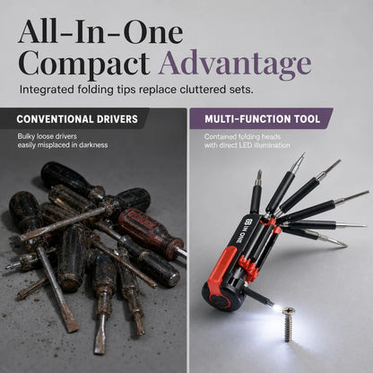 ⏰🔧8-in-1 Folding Screwdriver – Built-In LED Work Light & Flashlight