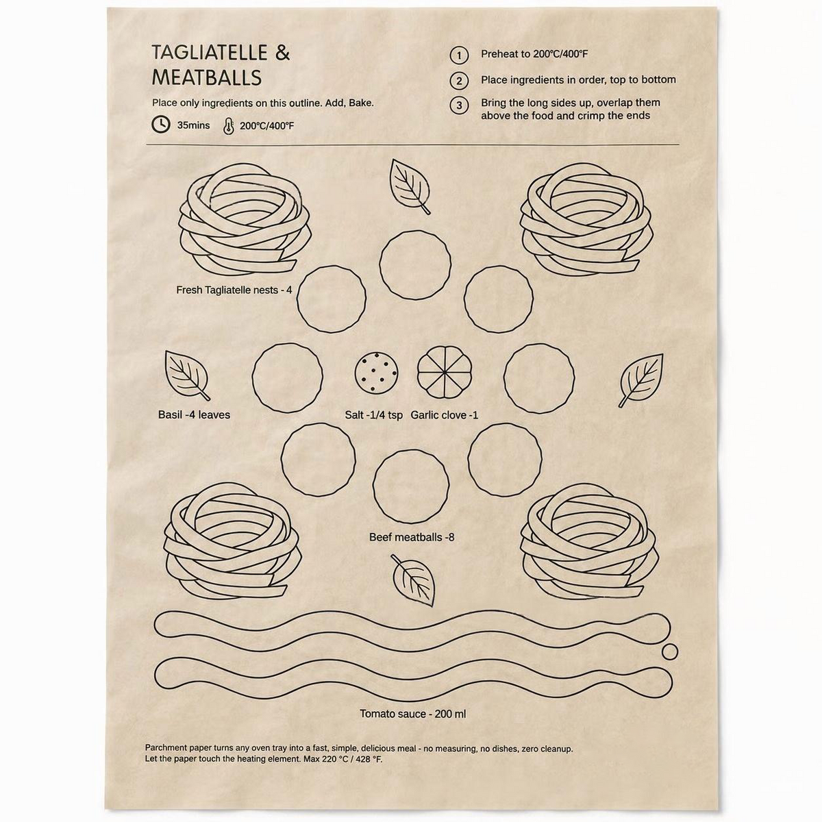 One-Pan Recipe Parchment Set | Pre-Printed Portion Guide Cooking Paper