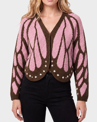 Butterfly-Wing Open-Front Knit Cardigan