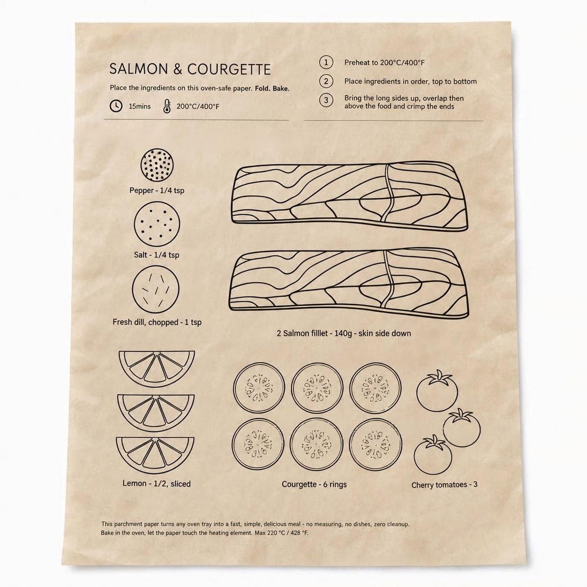 One-Pan Recipe Parchment Set | Pre-Printed Portion Guide Cooking Paper