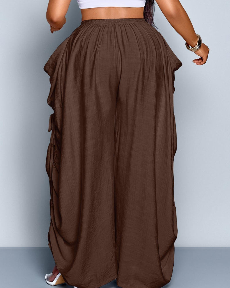 Women's Casual Loose-Fit Wide Leg Pants, All-Season Woven Fabric, Daily Commute