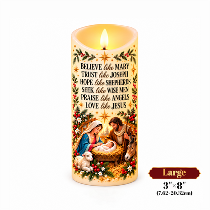 ✝️ Believe Like Mary – 🕯️ LED Nativity Christmas Candle