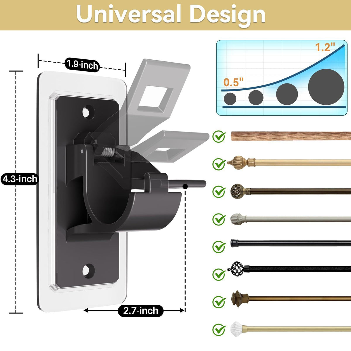 No-Drill Curtain Rod Brackets, Self-Adhesive Multifunctional Acrylic Gel Rod Holder Hooks 🏠