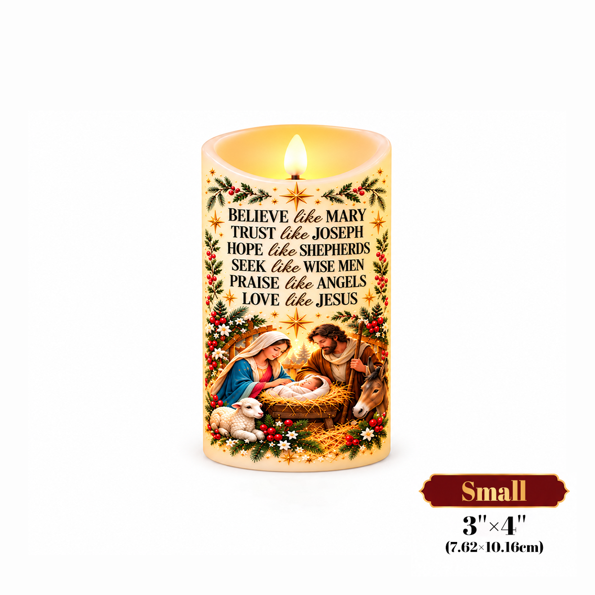 ✝️ Believe Like Mary – 🕯️ LED Nativity Christmas Candle