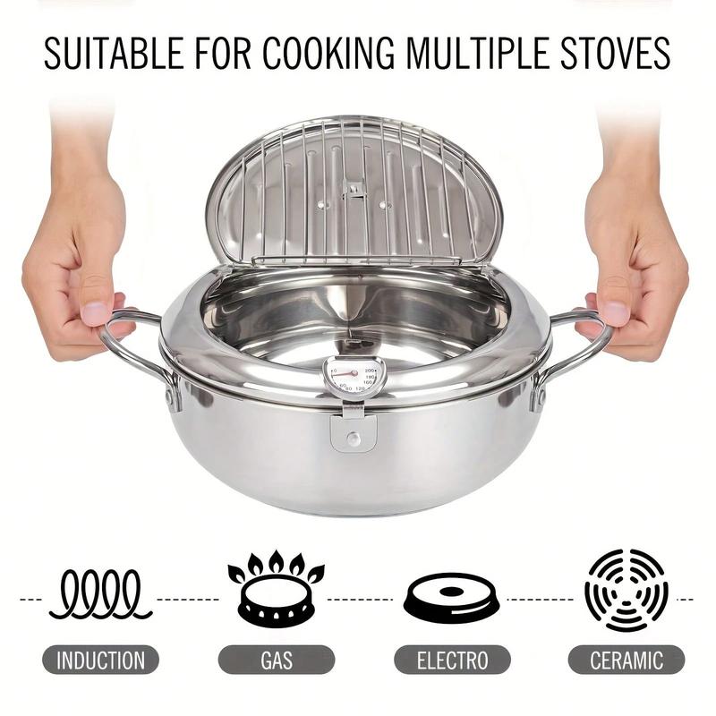 Professional Deep-Pot Stainless Steel Fryer with Precision Thermometer
