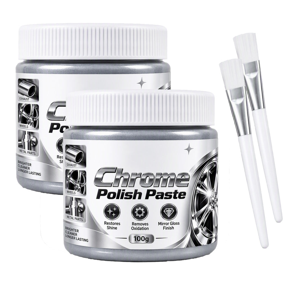 Metal Chrome Polish & Restorer Paste with Brush – Heavy-Duty Chrome Polishing Cream, Oxidation Remover for Car Wheels, Metal Trim, Faucets & Chrome Surfaces