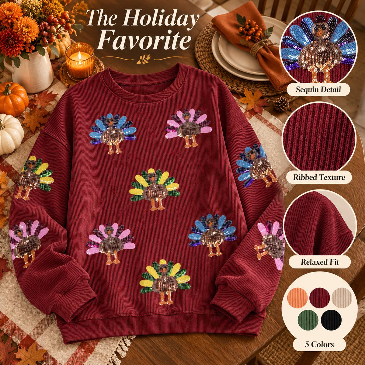 ✨Thanksgiving Sequin Turkey Sweatshirt | Family Holiday Outfit