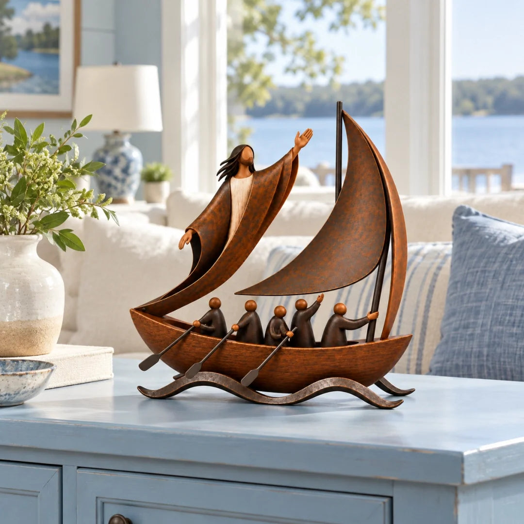 🔥Peace in the Storm Faith Sailboat Sculpture