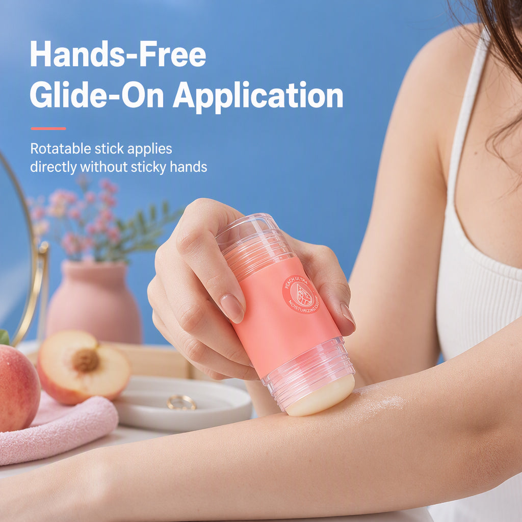 Twist-up moisturizing stick applied directly to skin