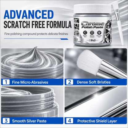 Metal Chrome Polish & Restorer Paste with Brush – Heavy-Duty Chrome Polishing Cream, Oxidation Remover for Car Wheels, Metal Trim, Faucets & Chrome Surfaces