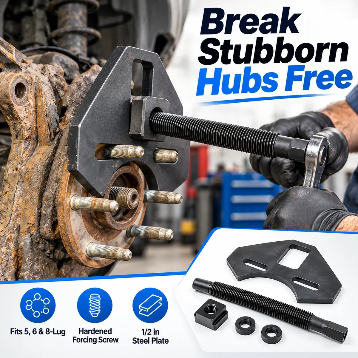 🔧 Heavy-Duty Wheel Hub Puller Tool — Fits 5, 6 & 8-Lug Cars & Trucks 🚗