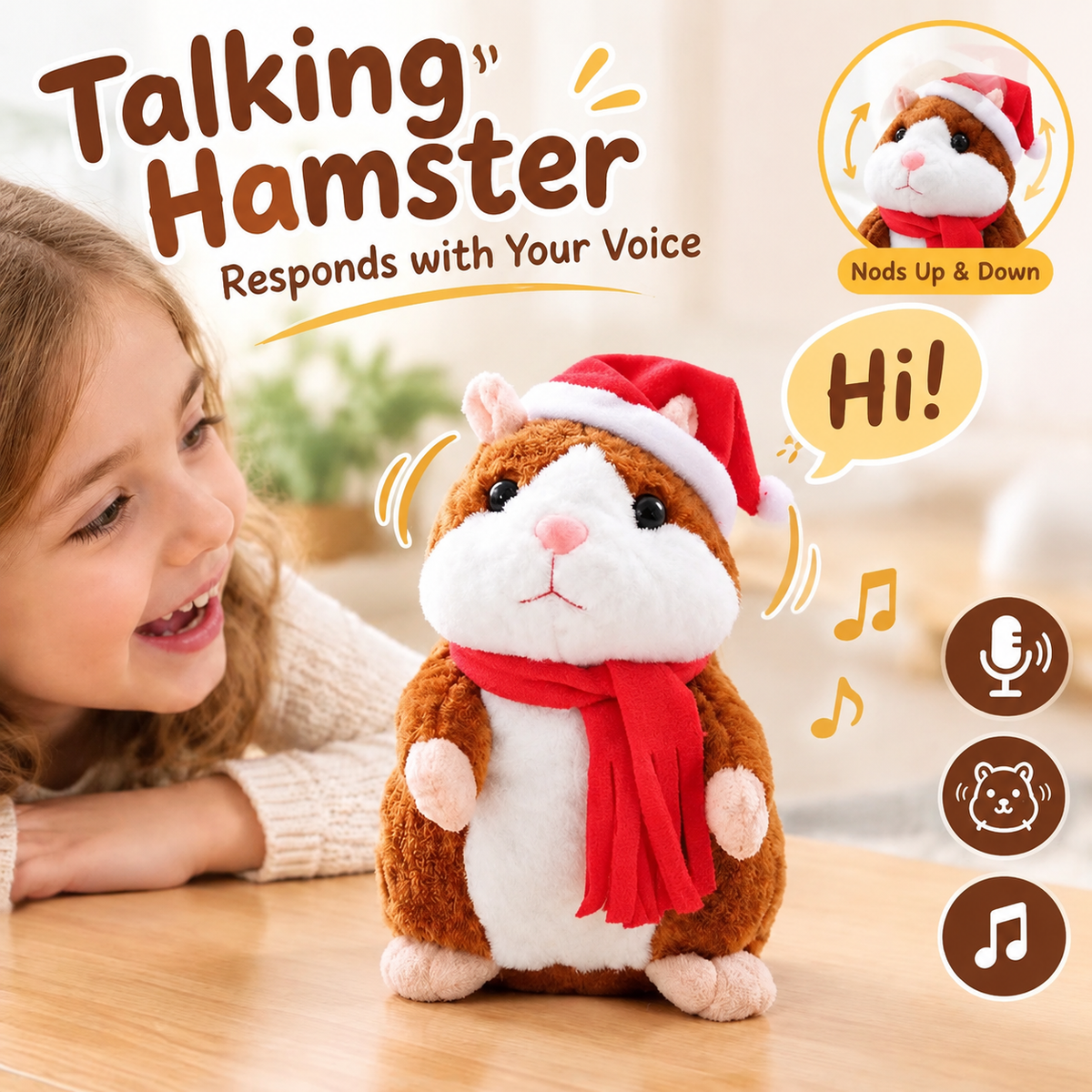 🐹 Talking Hamster Plush – repeats whatever you say, auto head-shaking, hilarious fun for kids & adults.🎁