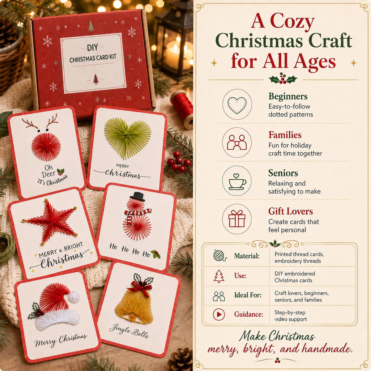 💖🎄 🧵Merry & Bright Christmas DIY Kit– Create Beautiful Handmade Holiday Cards ✨