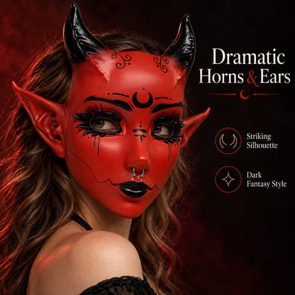 😈 Crimson Horned Demon Mask – Gothic Devil Cosplay Mask for Halloween, Masquerade & Dark Fantasy Looks 🖤