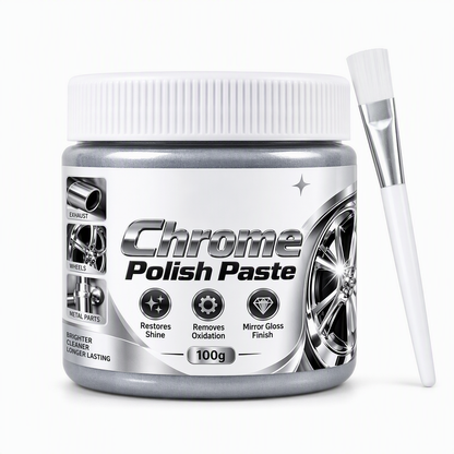 Metal Chrome Polish & Restorer Paste with Brush – Heavy-Duty Chrome Polishing Cream, Oxidation Remover for Car Wheels, Metal Trim, Faucets & Chrome Surfaces