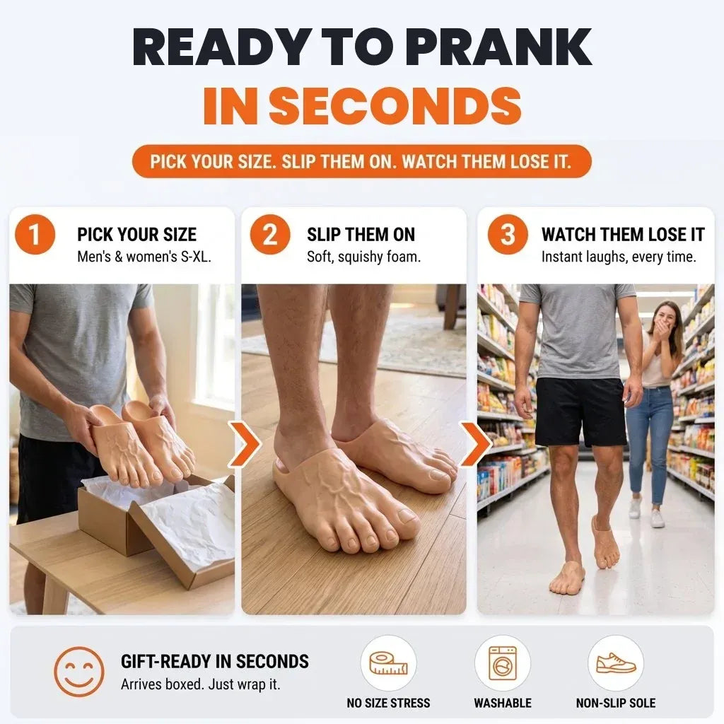 🤣🎁Realistic Barefoot Prank Slippers – The Gift That Gets Everyone Laughing