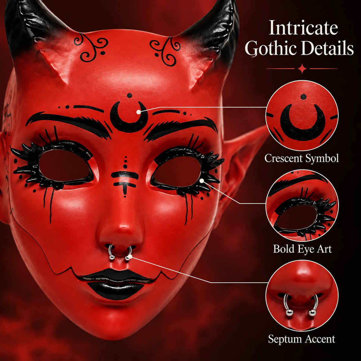 😈 Crimson Horned Demon Mask – Gothic Devil Cosplay Mask for Halloween, Masquerade & Dark Fantasy Looks 🖤