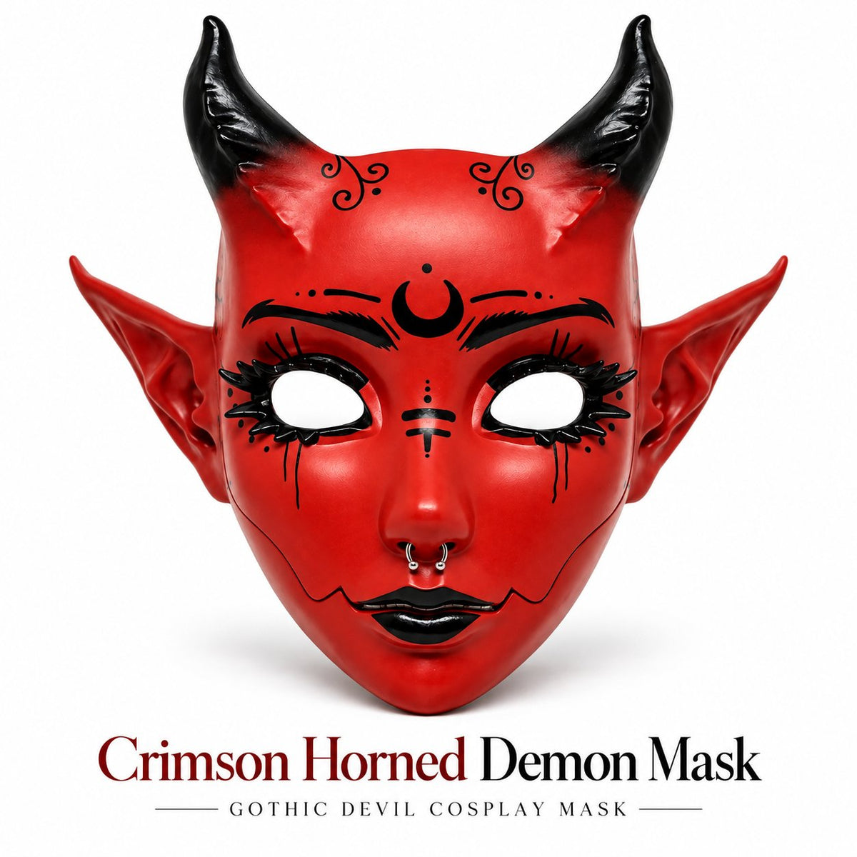 😈 Crimson Horned Demon Mask – Gothic Devil Cosplay Mask for Halloween, Masquerade & Dark Fantasy Looks 🖤