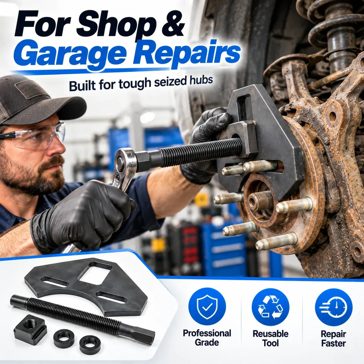 🔧 Heavy-Duty Wheel Hub Puller Tool — Fits 5, 6 & 8-Lug Cars & Trucks 🚗