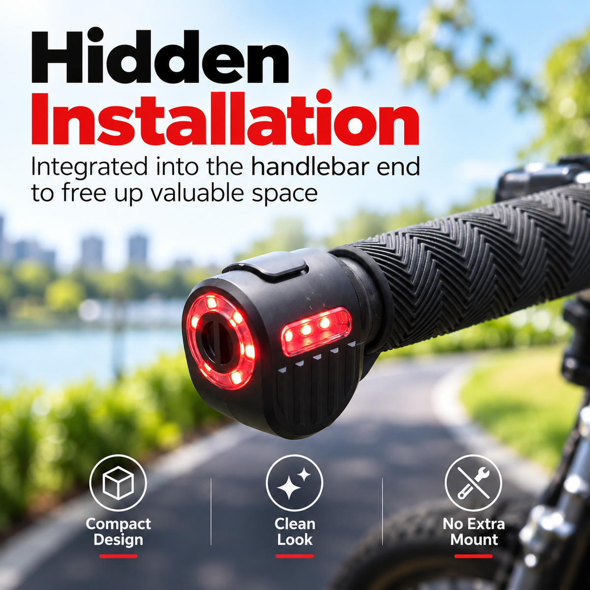 🚴 Dual-Direction Handlebar Safety Lights – USB Rechargeable Front & Rear Bike Lights with Hidden Bar-End Installation