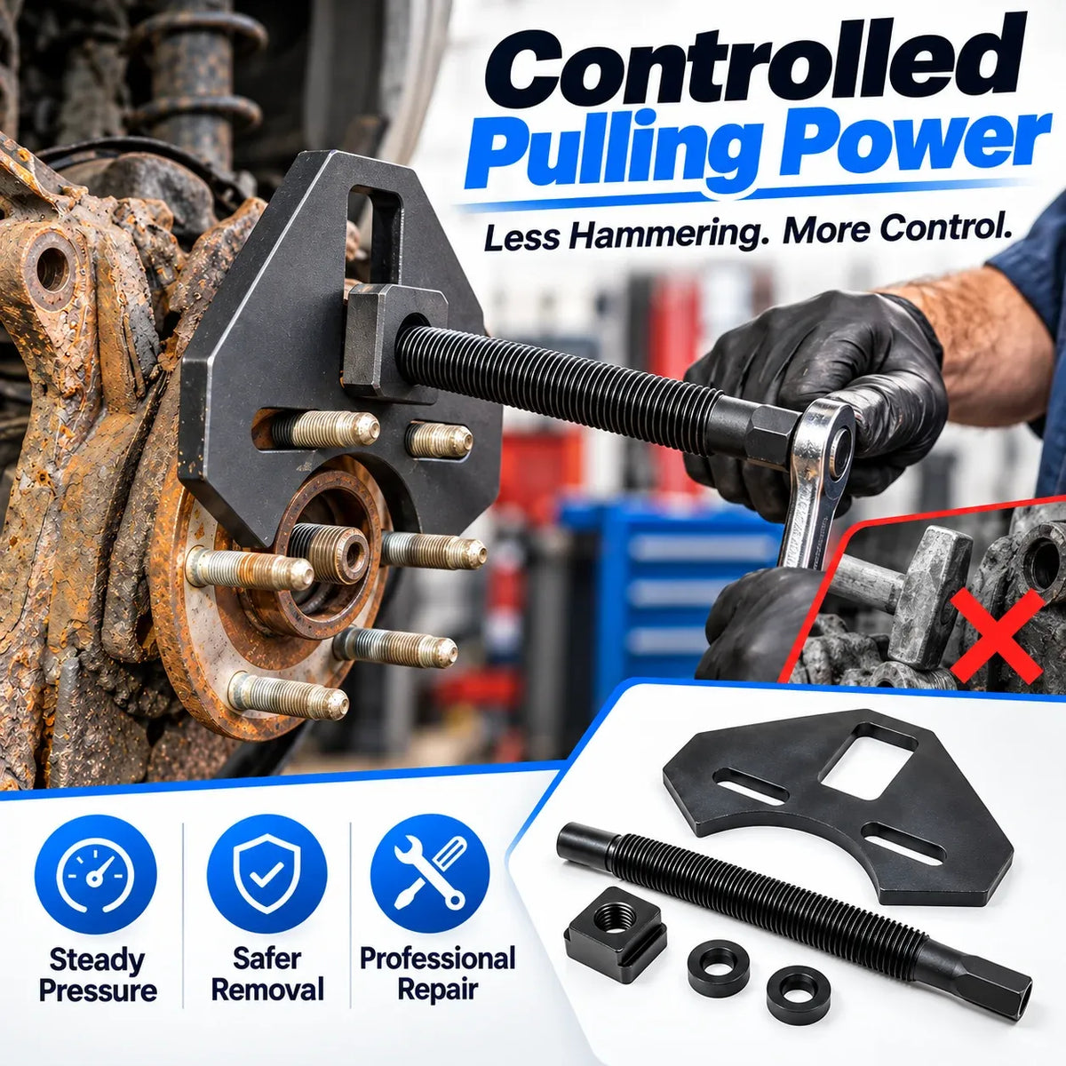 🔧 Heavy-Duty Wheel Hub Puller Tool — Fits 5, 6 & 8-Lug Cars & Trucks 🚗
