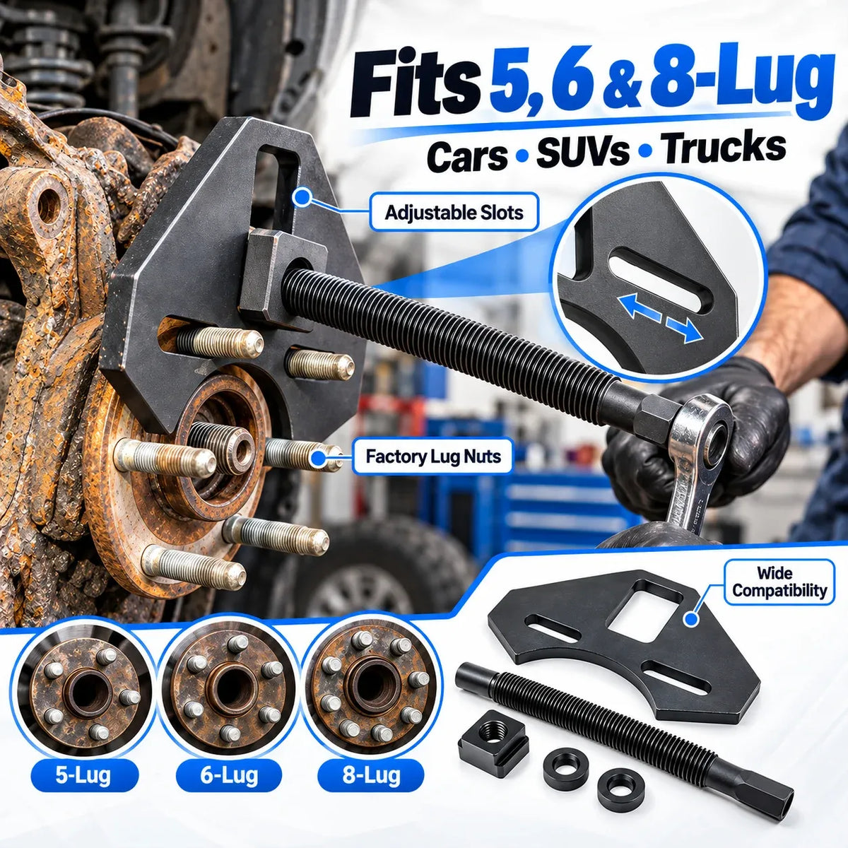 🔧 Heavy-Duty Wheel Hub Puller Tool — Fits 5, 6 & 8-Lug Cars & Trucks 🚗