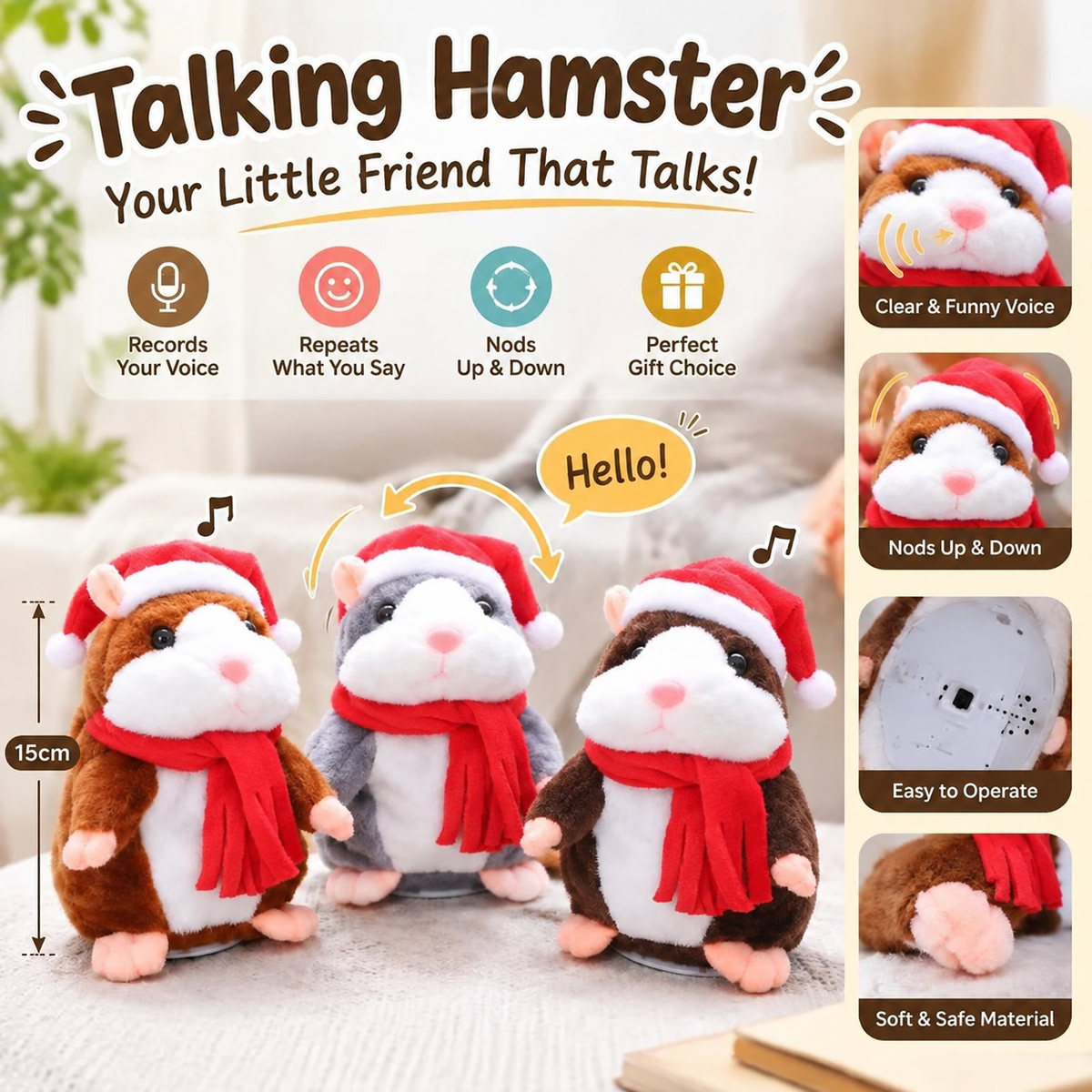 🐹 Talking Hamster Plush – repeats whatever you say, auto head-shaking, hilarious fun for kids & adults.🎁