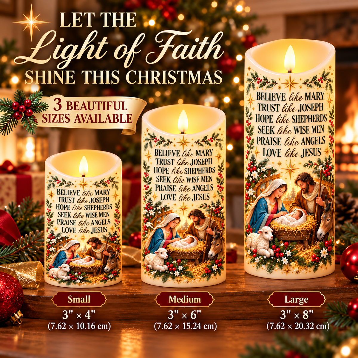 ✝️ Believe Like Mary – 🕯️ LED Nativity Christmas Candle