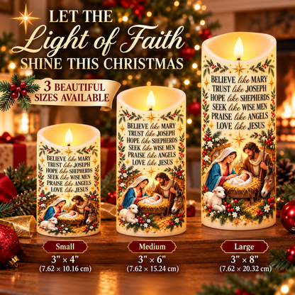✝️ Believe Like Mary – 🕯️ LED Nativity Christmas Candle