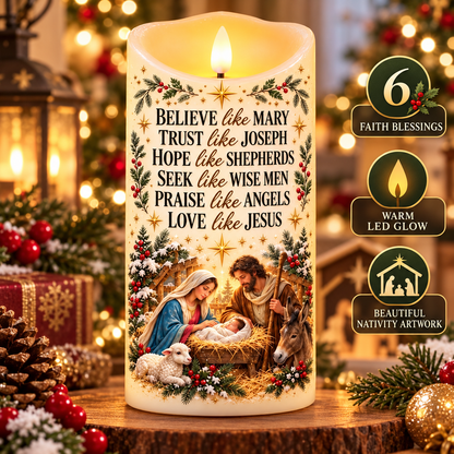 ✝️ Believe Like Mary – 🕯️ LED Nativity Christmas Candle