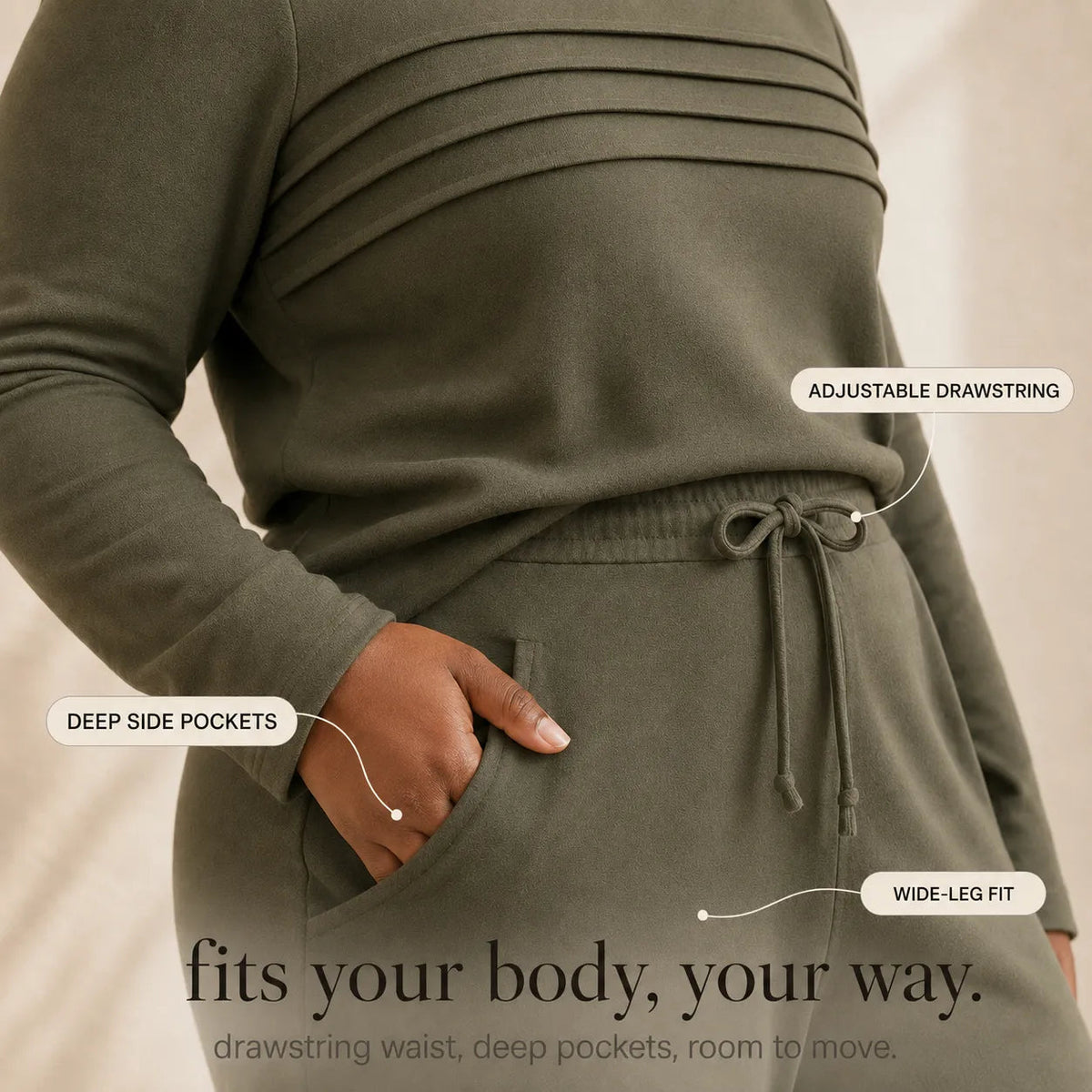 Women's Crew Neck Top and Drawstring Pants Casual Set